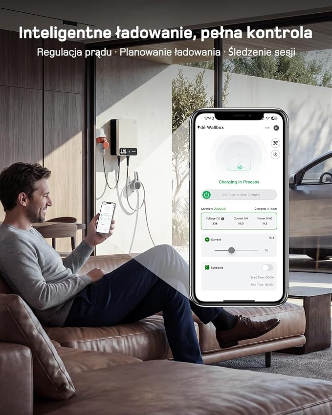 dé Skrzynka ścienna typu 2, 11 kW, z aplikacją i RFID, 6-16 A, 3-fazowa ładowarka EV, 400 V z kablem do ładowania 5 m i uchwytem na kabel do ochrony BEV/PHEV, RCD typu B i IP54, wydajna stacja - obrazek 4