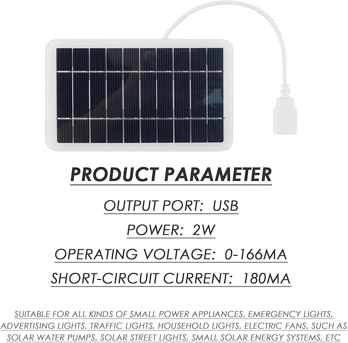Przenośny podróżny panel słoneczny 2 W ze złączem USB 5 V, ładowarka słoneczna do telefonów komórkowych, power bank, aktywności na świeżym powietrzu, wodoodporny i trwały - obrazek 4