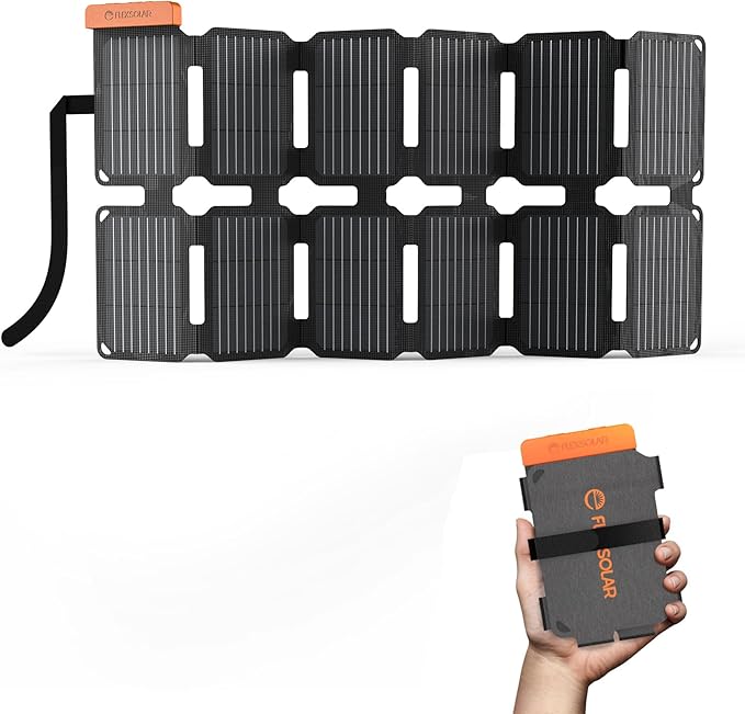 Flexsolar Mini składana ładowarka solarna 36 W, wodoszczelny, panel słoneczny z filmu E, przenośny, z portami USB-A/USB-C/DC, do stacji zasilania, smartfonów, tabletów, powerbanków, outdoorów, na