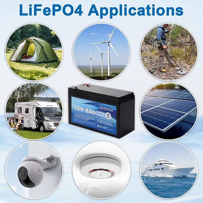 LiFePO4 12 V 8 Ah akumulator litowo-żelazowo-fosforanowy z BMS do samochodu dla dzieci, 4000 głębokich cykli do energii słonecznej, system alarmowy, aplikacje off-grid, kemping - obrazek 5