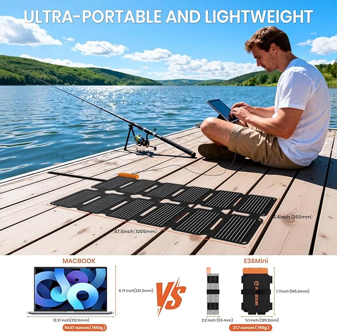 Flexsolar Mini składana ładowarka solarna 36 W, wodoszczelny, panel słoneczny z filmu E, przenośny, z portami USB-A/USB-C/DC, do stacji zasilania, smartfonów, tabletów, powerbanków, outdoorów, na - obrazek 3