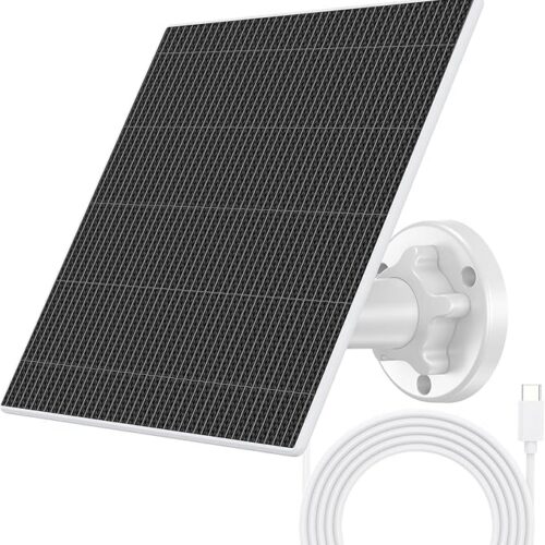 Panel słoneczny 8 W do kamer bezpieczeństwa, panele słoneczne z portem USB-C i DC 3,5 mm, ładowarka solarna do kamery zewnętrznej, adapter typu C, kompatybilny z Eufy, Eufycam, Reolink, Ring, Arlo