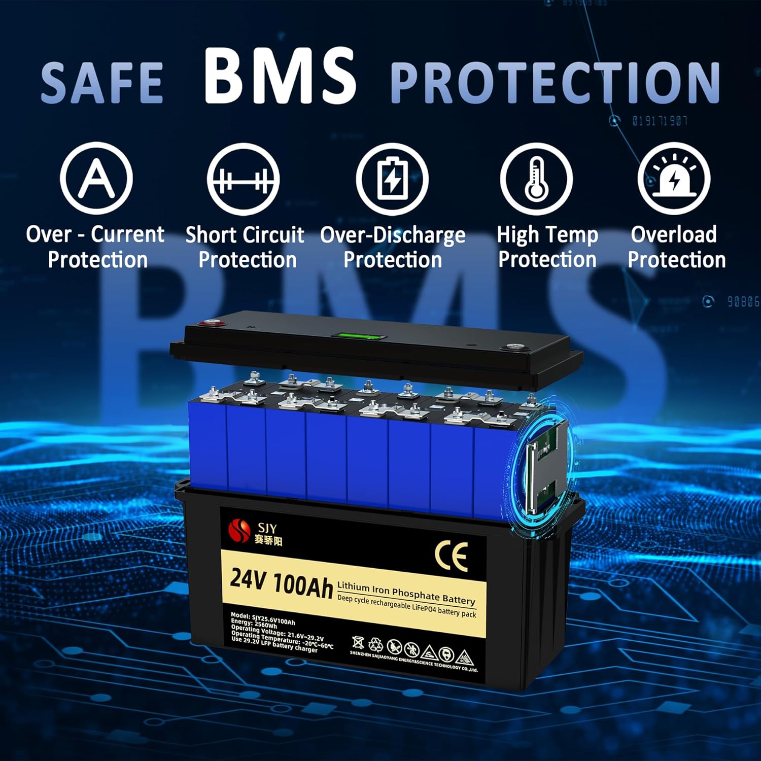 24V 100Ah LifePO4, Klasa A Akumulator Litowy z 100A BMS 10000 Głęboki Cykl Bateria LiFePO4 z LCD Idealny do Przyczepy Turystycznej, Off-Grid, RV, Systemu Solarnego, Łódźi, Kampera - obrazek 6