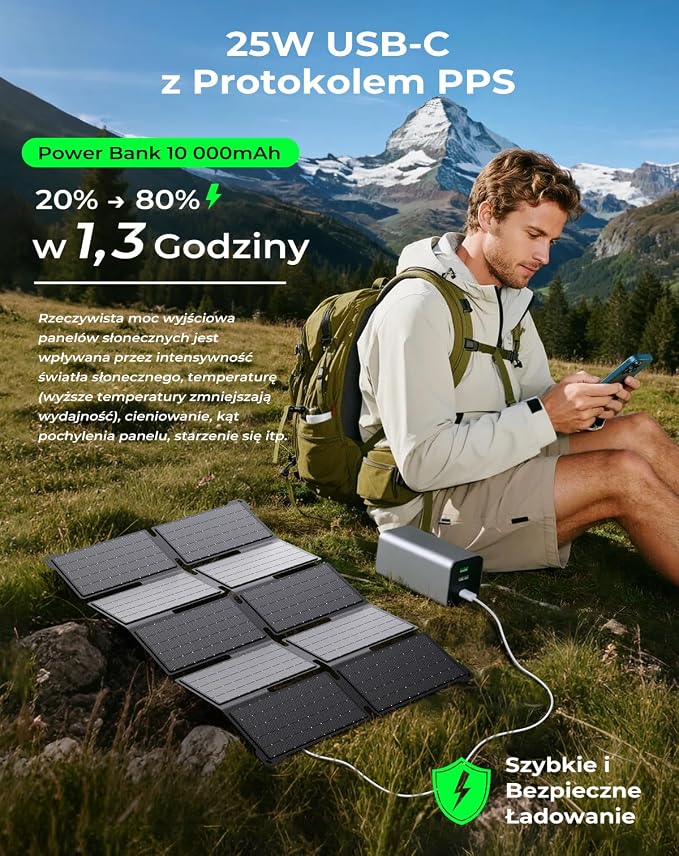 Przenośny Ładowarka Słoneczna BigBlue 35W z Szybkim Ładowaniem USB-A i PD 25W USB-C do Kampingu i Wędkowania, 0,7 kg, Wodoodporna IP68, Składana Ładowarka Słoneczna do iPhone/Android, iPad, Powerbank | Szybkie ładowanie USB-A i PD 25 W USB-C, na kemping, z plecakiem, 0,70 kg, wodoszczelność IP68 - obrazek 3