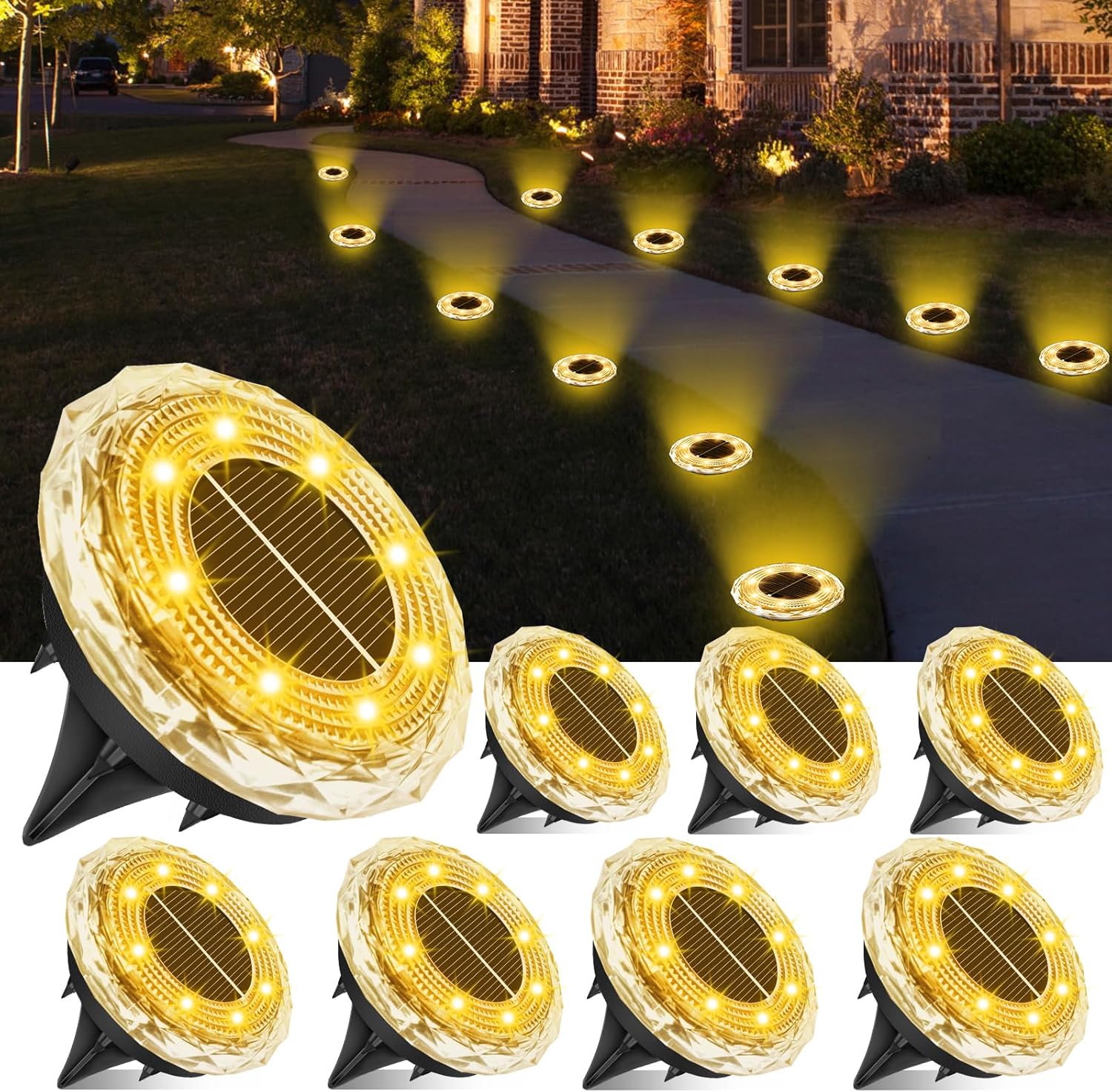 Solarne lampy podłogowe do użytku na zewnątrz, 8 sztuk, lampy solarne do ogrodu, 8 diod LED, wodoszczelne lampy solarne do użytku na zewnątrz, ciepła biel, oświetlenie ogrodowe, do ogrodu, na - obrazek 2