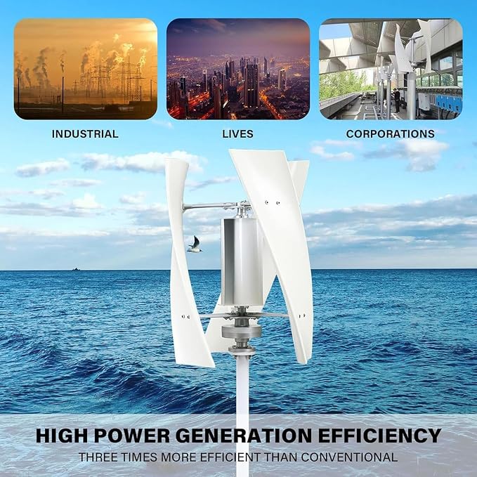 Zestaw generatora turbiny wiatrowej 5000 W, 12 V 24 V 48 V 220 V przenośny pionowy zestaw generatora turbiny wiatrowej, 3-łopatkowy zestaw generatora wiatrowego z regulatorem ładowania,48V - obrazek 4