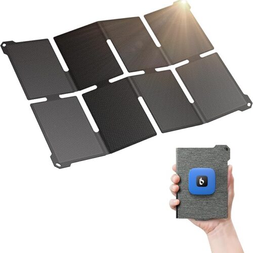 [Rozmiar kieszonkowy] BigBlue 25 W miniaturowa przenośna ładowarka solarna, składany panel słoneczny z 2 portami USB A/C, IP68 do użytku na zewnątrz, kompatybilna z telefonami, tabletami
