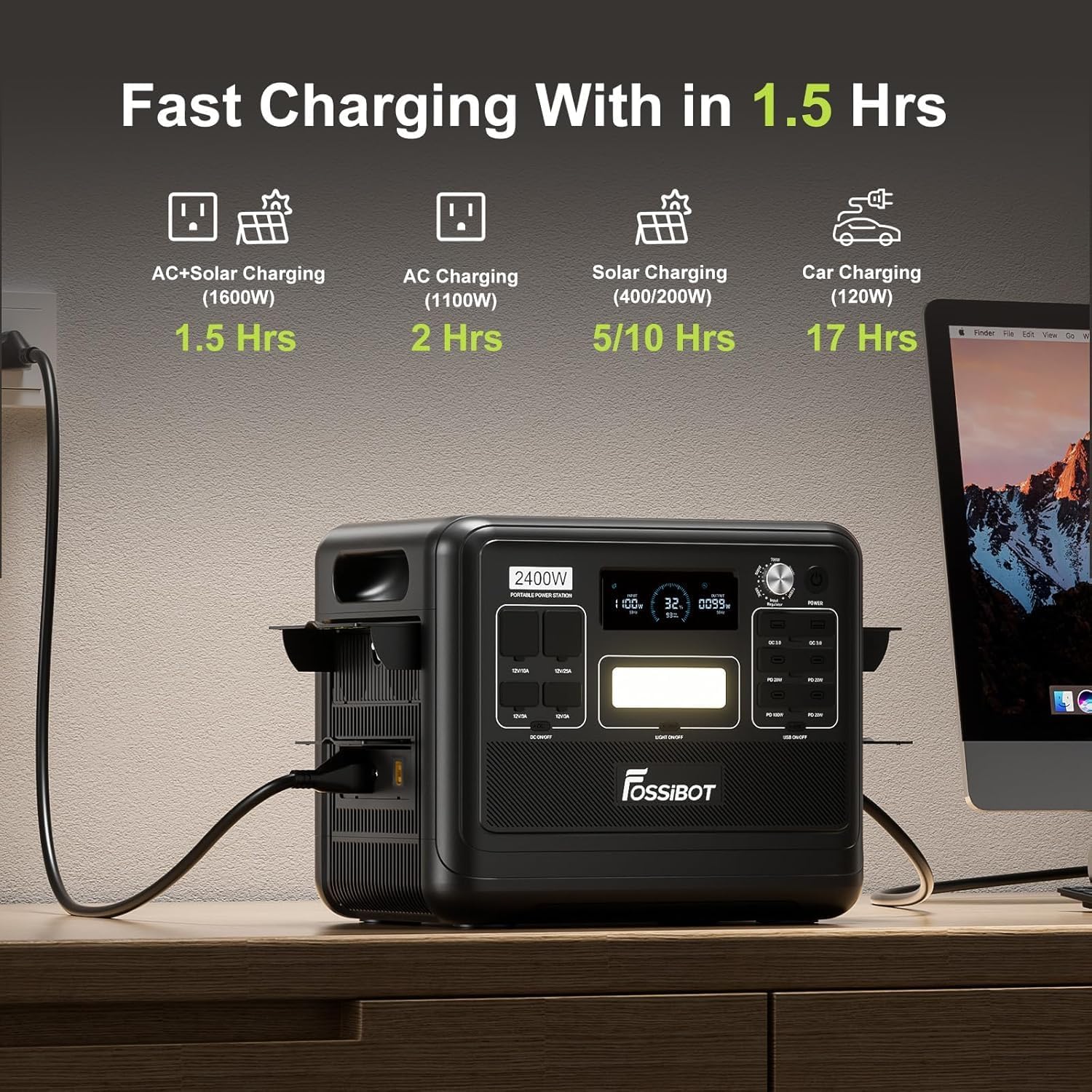 FOSSiBOT-Polska Przenośna Stacja Zasilania 2048 Wh LiFePO4, 3 wyjścia AC 2400 W, Magazyn Energii APPvay(Зарядна станція, 2048 Вт*год, 2400 Вт, аварійне живлення) - obrazek 5