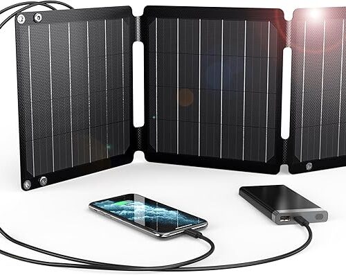 21 W przenośna ładowarka słoneczna, ładowarka BigBlue Solar Panel z USB-A/USB-C (5 V/4,2 A), wodoodporny IP68 składany panel słoneczny na kemping, kompatybilny ze smartfonami, power bankiem i tabletem