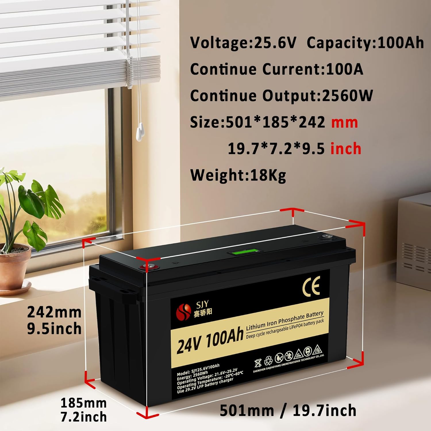 24V 100Ah LifePO4, Klasa A Akumulator Litowy z 100A BMS 10000 Głęboki Cykl Bateria LiFePO4 z LCD Idealny do Przyczepy Turystycznej, Off-Grid, RV, Systemu Solarnego, Łódźi, Kampera - obrazek 3