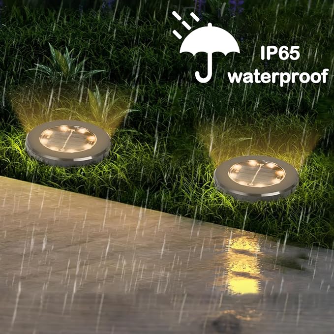 Hqynss Zestaw 8 solarnych lamp do ogrodu, 8 diod LED, oświetlenie ogrodu, solarne, wodoodporne IP65, długa żywotność, światła solarne na zewnątrz, do ogrodu, trawnika, podjazdu, ścieżki, tarasu - obrazek 3