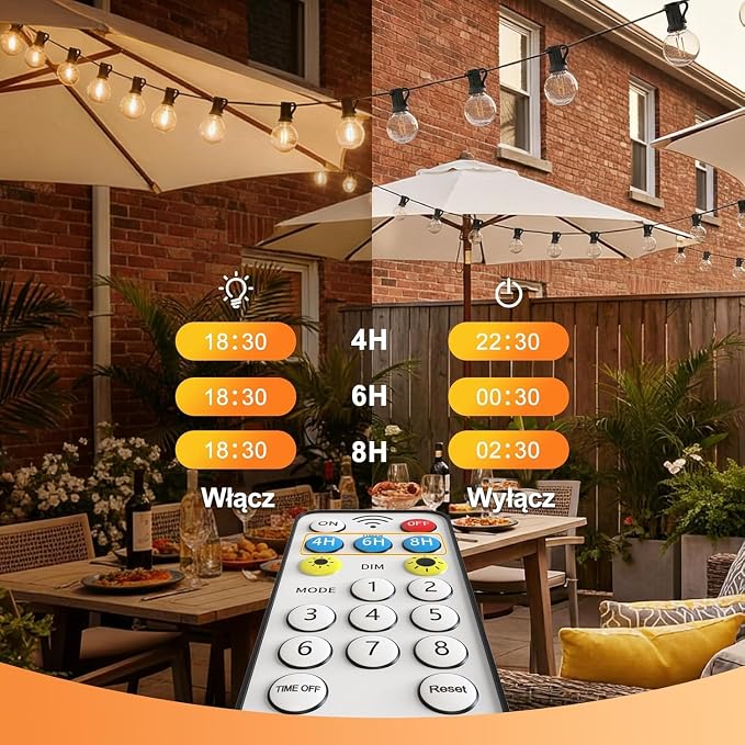 Quntis Girlanda Solarna 19M/61ft | 25+2 Żarówek LED | 8 Trybów Jasności, IP44 Odporna, Z Minutnikiem - Ciepły Biały - obrazek 4