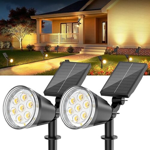GEARLITE Lampy solarne do użytku na zewnątrz, do ogrodu, ciepła biel, reflektor solarny LED, do użytku na zewnątrz, z baterią 1500 mAh, 1200 lm, klasa wodoszczelności IP65, do dekoracji ogrodu