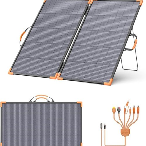 Przenośny panel słoneczny 220 W, dwufazowa składana ładowarka solarna 24 V, 25% wysoka sprawność dla elektrowni, wodoszczelność IP68 z 2 stabilnymi podpórkami do samochodów kempingowych