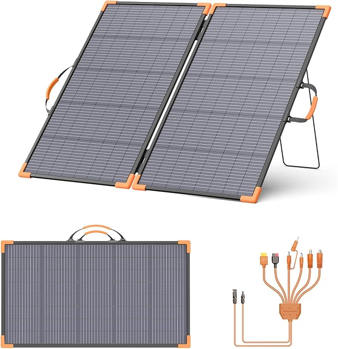 Przenośny panel słoneczny 220 W, dwufazowa składana ładowarka solarna 24 V, 25% wysoka sprawność dla elektrowni, wodoszczelność IP68 z 2 stabilnymi podpórkami do samochodów kempingowych