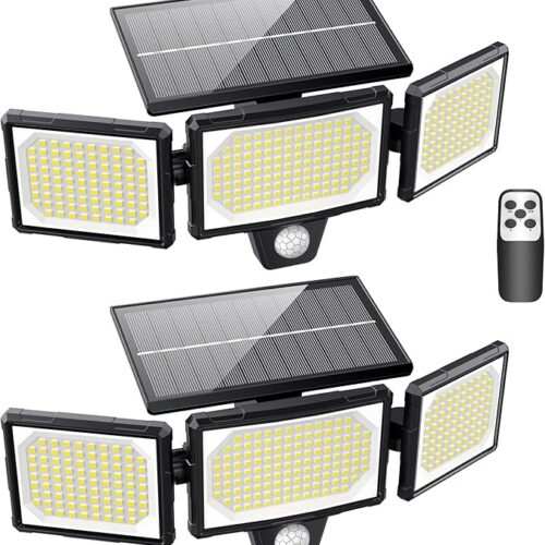 2 x zewnętrzna lampa solarna z czujnikiem ruchu, do ogrodu, 304, 3 tryby, zewnętrzna lampa solarna z pilotem zdalnego sterowania, wodoodporna IP65, szerokokątne oświetlenie słoneczne, oświetlenie