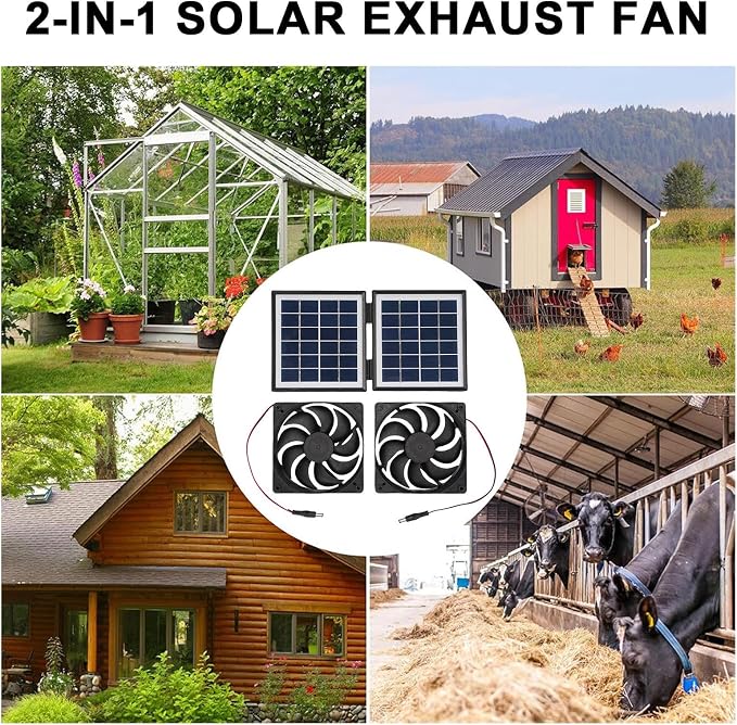 Wentylator Solarny Wywiewny Wentylacja Nawiewna lub Wywiewna | Przeciwdeszczowy 10W Cyrylator Powietrza Do Okien Szklarni Kurników Bud Dla Psów Podwórek - obrazek 4