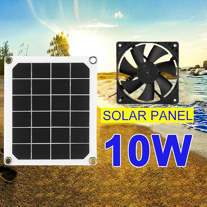 Wentylator Wyciągowy Zasilany Energią Słoneczną, 10W, Przenośny, Wodoodporny IP65, z Panelem Słonecznym i USB, do Kurnika, Szklarni - obrazek 6