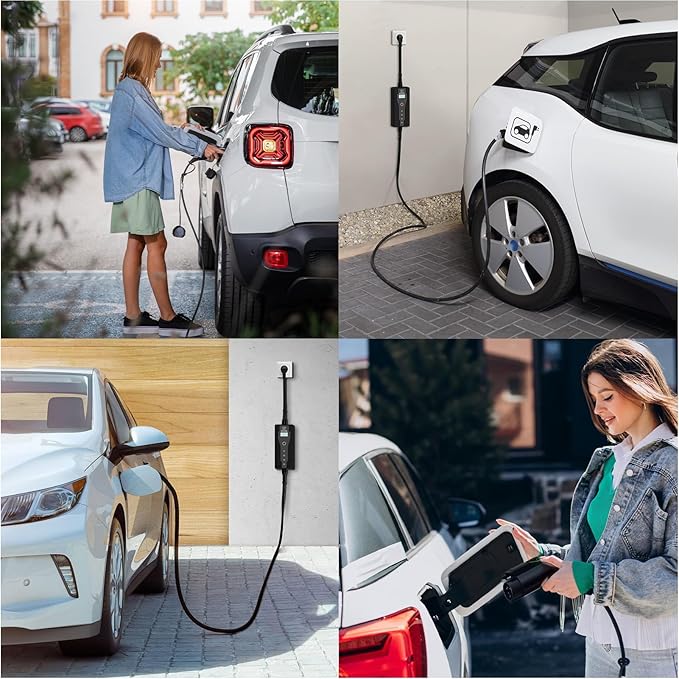 6M Elektryczna Ładowarka Samochodowa EV Typu 1, Przenośna, Zmienny Prąd 8-16A, Sterowany Wyświetlacz Cyfrowy, Czarny (SAE J1772) - obrazek 4