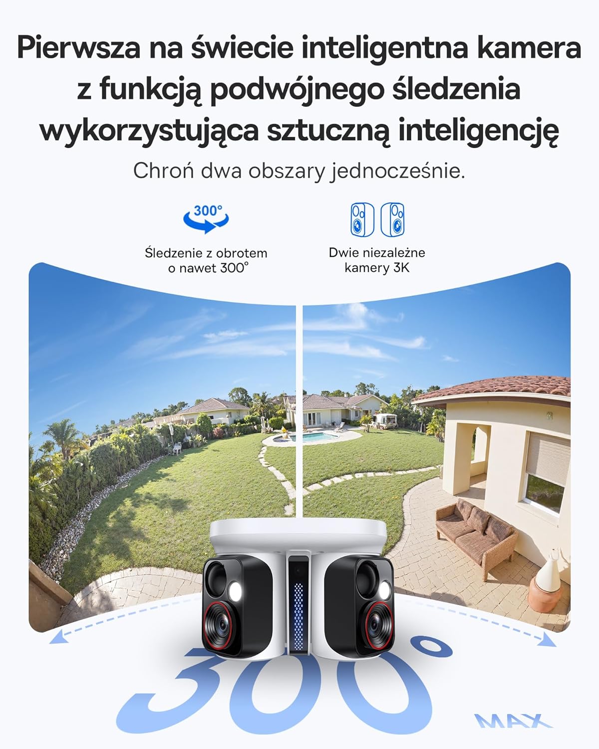 Baseus Security X1 Pro Kamera Zewnętrzna – kamera z podwójnym śledzeniem AI, monitoring 300°, nocne widzenie, solarna kamera bezprzewodowa na baterię, detekcja AI, automatyczny patrol, do 512 GB - obrazek 3