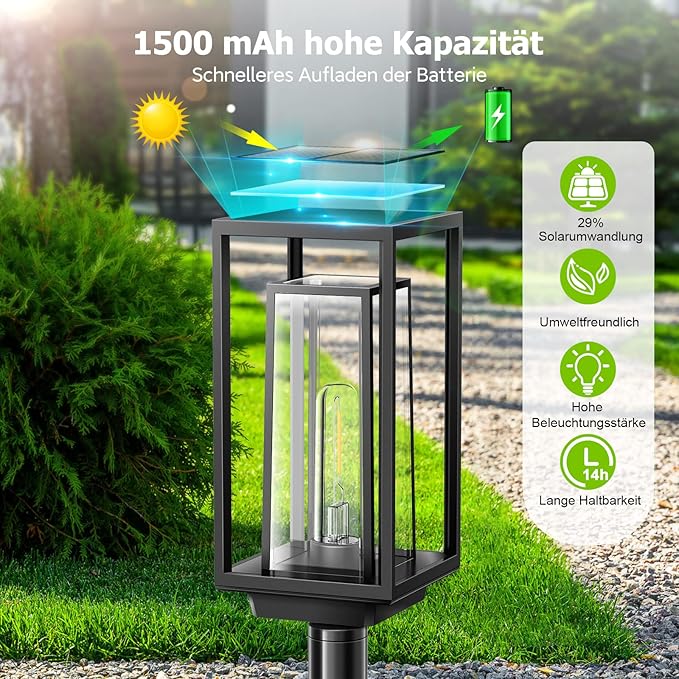 Lampy solarne do ogrodu, nowoczesne, o dłuższym czasie pracy, bardzo jasne solarne lampy ogrodowe, wodoodporność IP65, dekoracja ogrodowa na balkon, taras, do użytku na zewnątrz, 2 szt. - obrazek 6