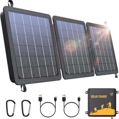 Panel Solarny, 15W Przenośna Ładowarka Słoneczna USB-C/USB Kompatybilna z Telefonami i Tabletami, 24% Wysoka Sprawność Konwersji, Wodoodporna IPX4 do Kempingu i Aktywności na Świeżym Powietrzu