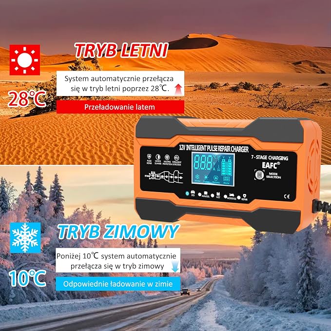 Ładowarka samochodowa 12A, 12V/12 A, w pełni automatyczna inteligentna ładowarka z kompensacją temperatury do akumulatorów ołowiowo-kwasowych do samochodów, ciężarówek, motocykli, kosiarek - obrazek 6