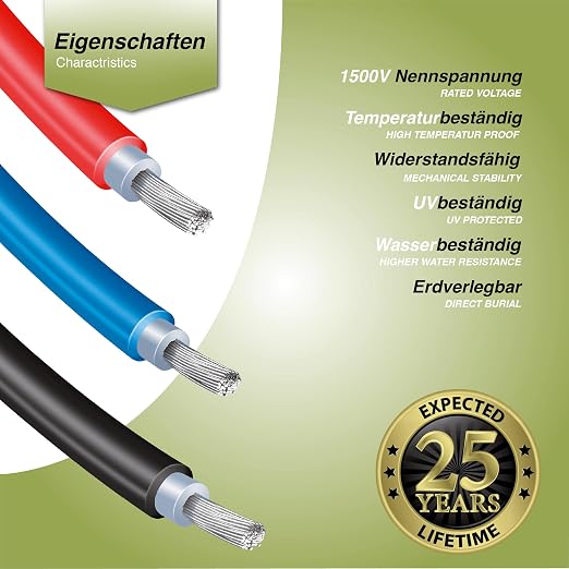 Przedłużacz 4 mm² kabel solarny czarny z wtyczką po obu stronach do modułów solarnych PV GAK Made in Germany (3 metry) - obrazek 6