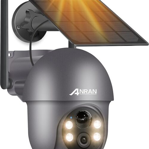 ANRAN Zewnętrzna kamera nadzorująca WiFi 5MP, wykrywanie człowieka, noktowizor kolor, dwukierunkowy dźwięk, 360°, syrena i alarm świetlny, kompatybilna z Alexa/SD/Cloud, Q01 szara | Kamera z panelem słonecznym, wykrywanie ruchu PIR, noktowizor FHD, obsługa Alexa, Q01 Max szara