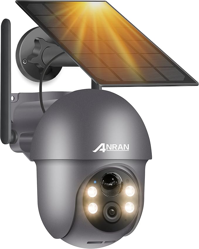 ANRAN Zewnętrzna kamera nadzorująca WiFi 5MP, wykrywanie człowieka, noktowizor kolor, dwukierunkowy dźwięk, 360°, syrena i alarm świetlny, kompatybilna z Alexa/SD/Cloud, Q01 szara | Kamera z panelem słonecznym, wykrywanie ruchu PIR, noktowizor FHD, obsługa Alexa, Q01 Max szara