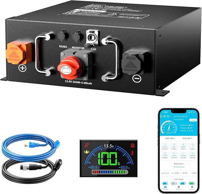Akumulator LiFePO4 12 V, 320 Ah, certyfikat ECE R10 z wbudowanym BMS 250 A, ochrona przed niską temperaturą, 12000 cykli i 10-letnia żywotność, do przyczep kempingowych, instalacji solarnych