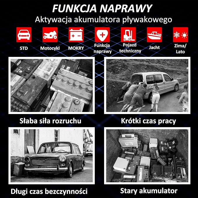 Ładowarka samochodowa 12A, 12V/12 A, w pełni automatyczna inteligentna ładowarka z kompensacją temperatury do akumulatorów ołowiowo-kwasowych do samochodów, ciężarówek, motocykli, kosiarek - obrazek 5