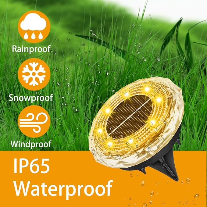Solarne lampy podłogowe do użytku na zewnątrz, 8 sztuk, lampy solarne do ogrodu, 8 diod LED, wodoszczelne lampy solarne do użytku na zewnątrz, ciepła biel, oświetlenie ogrodowe, do ogrodu, na - obrazek 5
