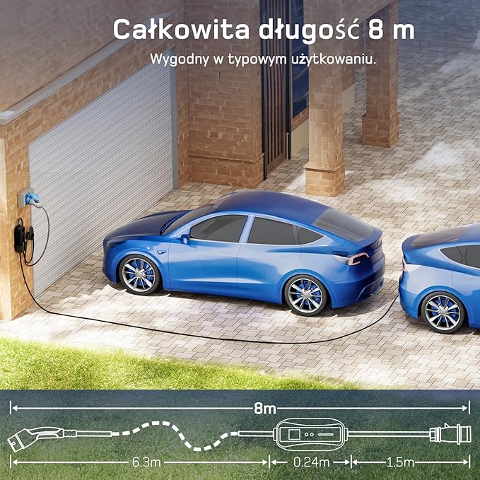 dé Ładowarka samochodowa elektryczna 7,4 kW, ładowarka pojazdu elektrycznego 32 A, 8m, 6–32 A, ładowarka i stacja ładująca do modeli 3/Y i innych EV/PHEV - obrazek 4