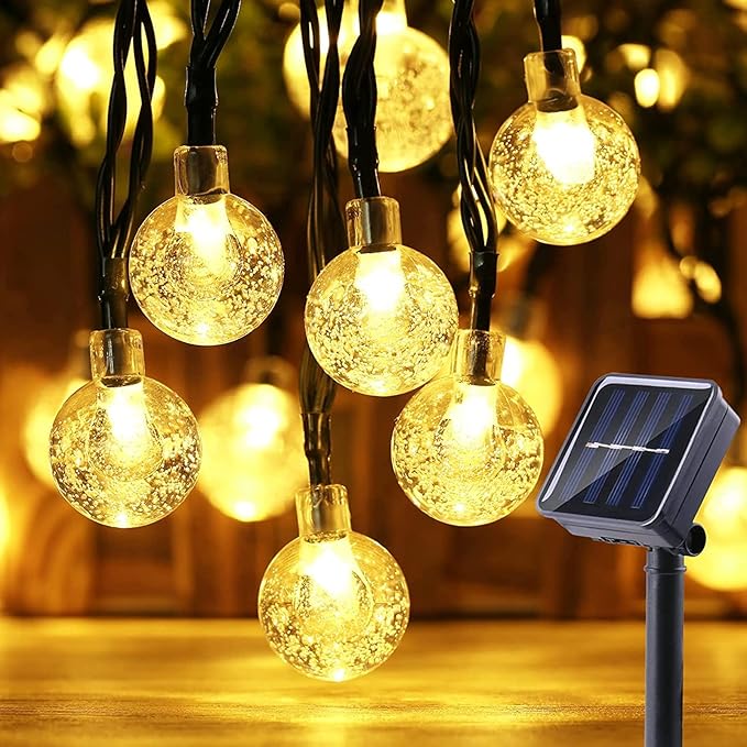 Moxled Girlandy Solar Outdoor Lights, 11M 60 LED Solar Lights Waterproof, 8 Modes Indoor and Outdoor Solar Lights Chain for Garden, Patio, Party (Warm White)