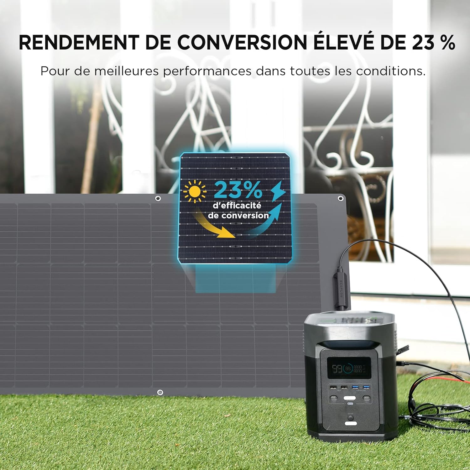 Ecoflow panel słoneczny 100 W, elastyczny, monokrystaliczny panel słoneczny, IP68, wysoce wydajny moduł solarny, ogniwo słoneczne, ogniwo fotowoltaiczne do samochodów kempingowych, dachów, łodzi, | Wodoszczelność IP68 i ogniwa słoneczne o wysokiej wydajności do dachów, kamperów i wielu innych - obrazek 4