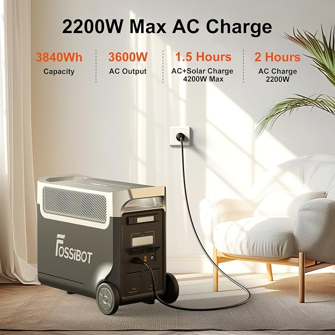 FOSSiBOT F3600 3840Wh LiFePO4 Przenośny generator zasilania z panelem słonecznym 2 x 420 W, 3 x 230 V AC, 3600 W (szczytowo 7200 W), magazyn energii, oświetlenie LED, na biwak, do kampera, podróży - obrazek 5