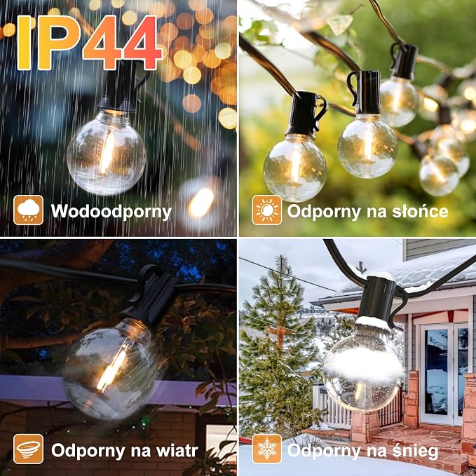 Quntis Girlanda Solarna 19M/61ft | 25+2 Żarówek LED | 8 Trybów Jasności, IP44 Odporna, Z Minutnikiem - Ciepły Biały - obrazek 6