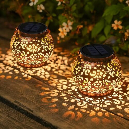 JOYCREATOR Latarnia solarna do użytku na zewnątrz, wodoszczelna IP65, 2 sztuki latarni LED w stylu vintage, do użytku na zewnątrz, ciepła biel, lampy solarne do ogrodu, wiszące na balkon, patio