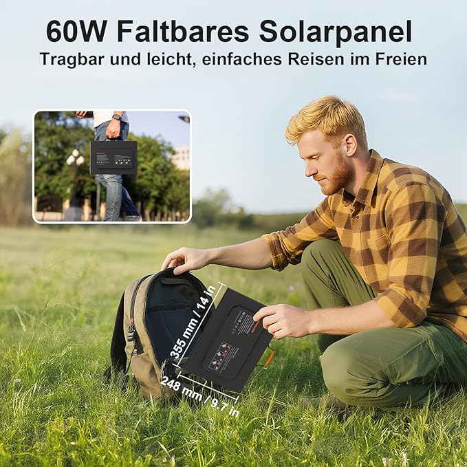 Składany panel słoneczny 60 W, ładowarka słoneczna, moduł solarny - obrazek 4