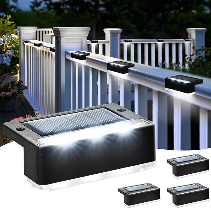 Solpex Lampy solarne do użytku na zewnątrz, 4 sztuki, zimna biel, oświetlenie schodów, wodoszczelne lampy solarne, oświetlenie LED do schodów zewnętrznych, stopni, ogrodzenia, ogrodu, podwórka, tarasu