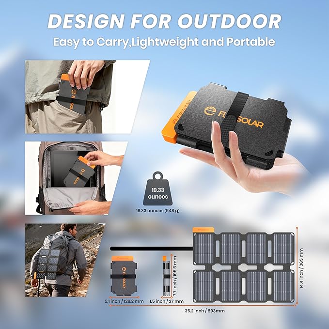 Flexsolar 25W Mini Składany Panel Słoneczny w Rozmiarze Kieszonkowym, Wodoodporny E-Film Przenośny Ładownik Słoneczny z USB-A i USB-C dla Stacji Zasilania, Smartfonów, Tabletów, Powerbanków - obrazek 2