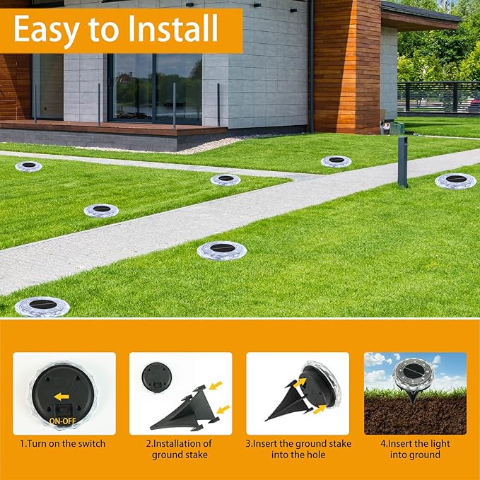 Solarne lampy podłogowe do użytku na zewnątrz, 8 sztuk, lampy solarne do ogrodu, 8 diod LED, wodoszczelne lampy solarne do użytku na zewnątrz, ciepła biel, oświetlenie ogrodowe, do ogrodu, na - obrazek 6