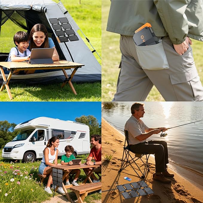 Flexsolar 25W Mini Składany Panel Słoneczny w Rozmiarze Kieszonkowym, Wodoodporny E-Film Przenośny Ładownik Słoneczny z USB-A i USB-C dla Stacji Zasilania, Smartfonów, Tabletów, Powerbanków - obrazek 6