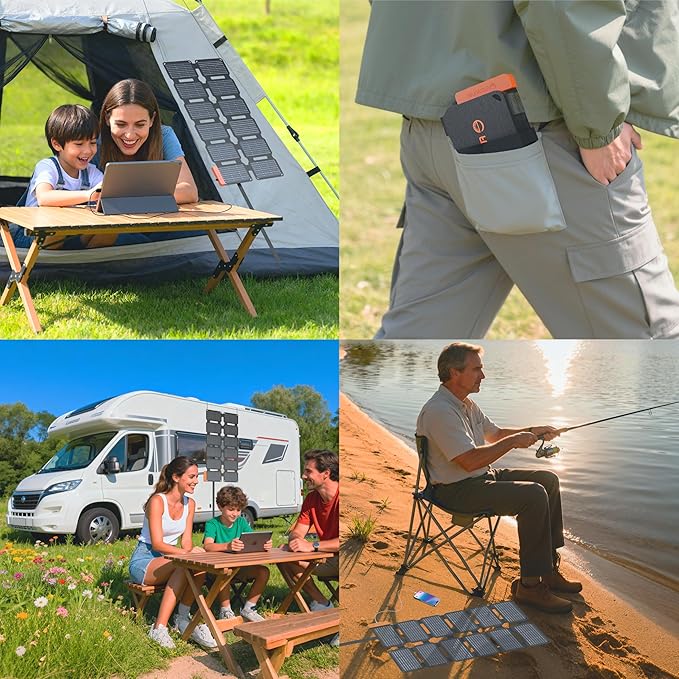 Flexsolar Mini składana ładowarka solarna 36 W, wodoszczelny, panel słoneczny z filmu E, przenośny, z portami USB-A/USB-C/DC, do stacji zasilania, smartfonów, tabletów, powerbanków, outdoorów, na - obrazek 5